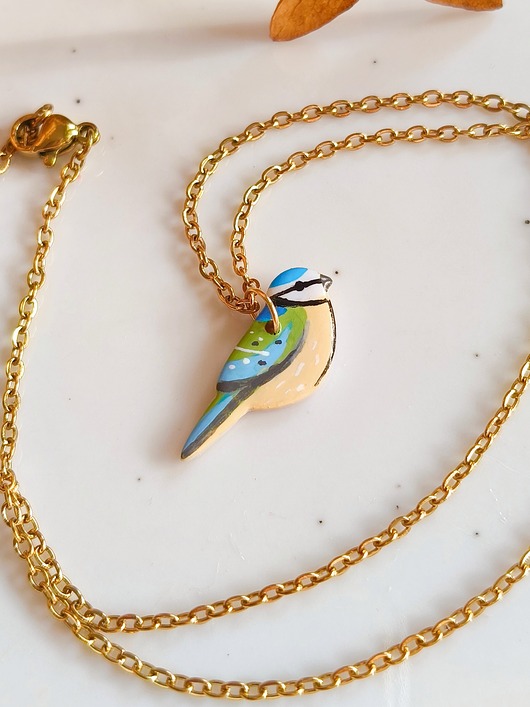 wisiory Naszyjnik z ptaszkiem, wisiorek ptaszek sikorka. Prezent dla miłośnika lasu