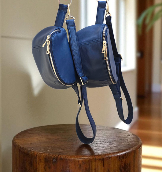 saszetka nerka Szafirowa nerka skórzana damska  U'POLKA FIT, skóra naturalna