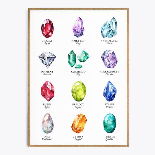 obrazy Kamienie szlachetne urodzinowe / na każdy miesiąc - ilustracja akwarelowa