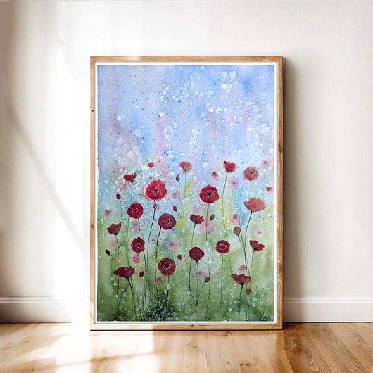 obrazy Oryginalna akwarela. Łąka pełna makow 23x31cm