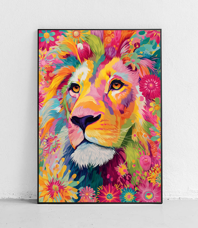plakaty Plakat Lew w kwiatach kolorów