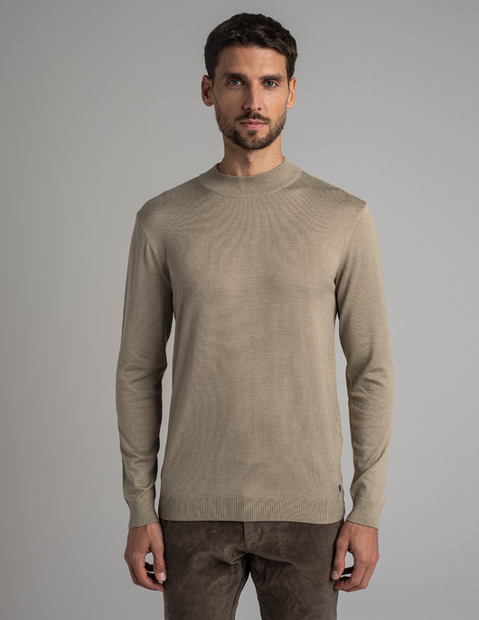 swetry męskie Sweter gładki grotte beżowy (bz3)