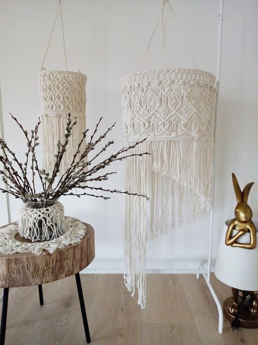 Żyrandol duży abażur z makramy średnica 40 cm Makrama Decor