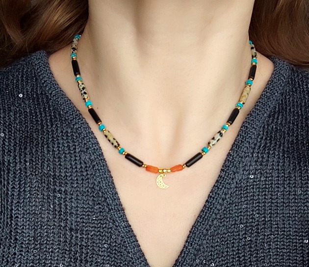 złote naszyjniki Naszyjnik kobiecy krąg z księżycem