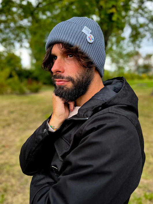 czapki i kapelusze męskie Męska czapka beanie z bawełny logo kolorowe Ciemny szary