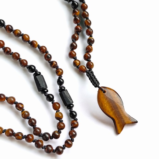 biżuteria męska UNIKAT : rybka : naszyjnik męski : TYGRYSIE OKO, turmalin, ONYKS