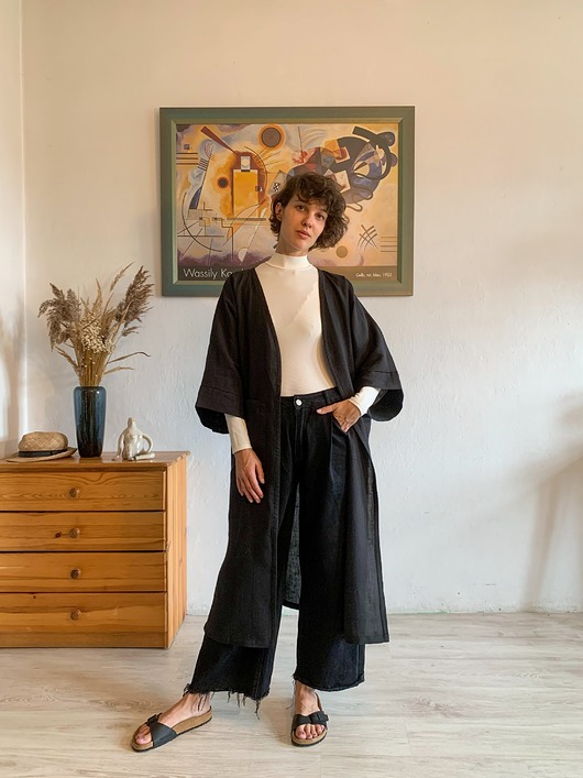 bluzki kimonowe damskie Kimono MIRA long / czarne