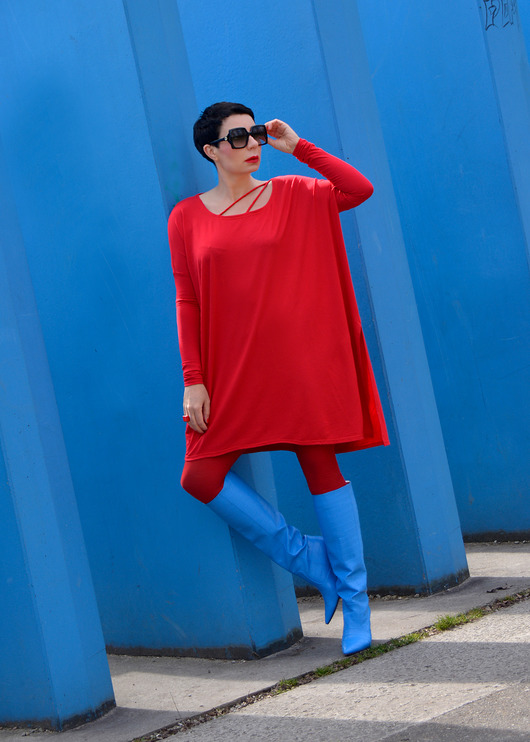 tuniki damskie TUNIKA red OVERSIZE