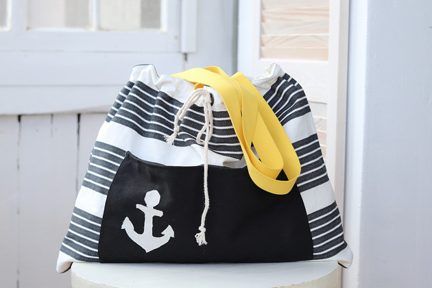 Duża bawełniana torba plażowa w paski BalticBags