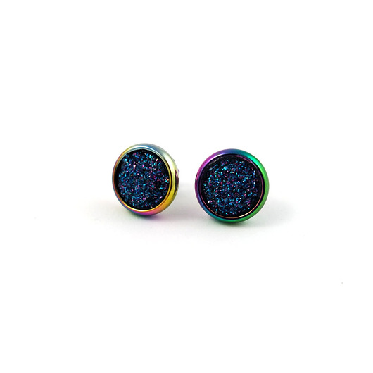 kolczyki z żywicy Kolekcja Starlight - kolczyki granatowe druzy - stal, mini