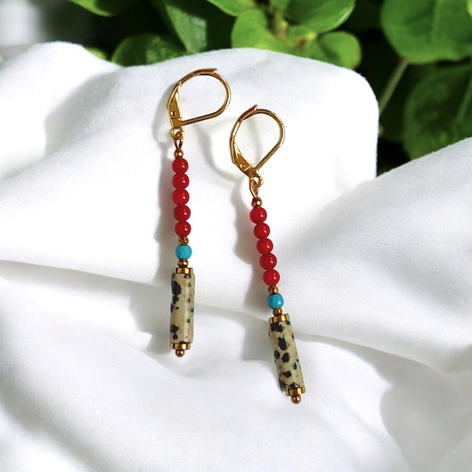 kolczyki z kamieniami Kolczyki długie : INDIA: jaspis, koral, magnezyt