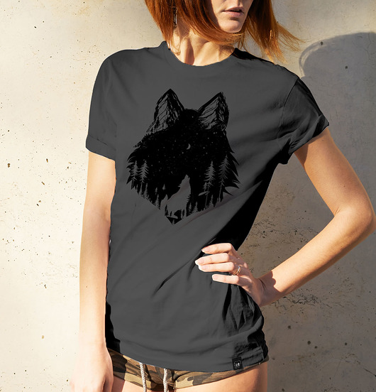 t-shirt damskie Koszulka damska WILK SZARY ciemnoszara -