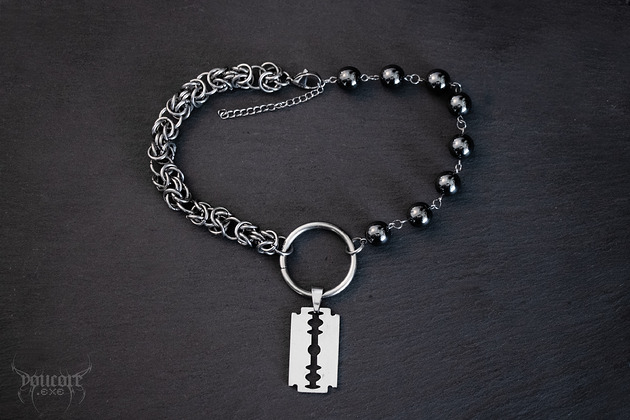 chokery Chainmail goth style * Dark Razor Choker * stal nierdzewna
