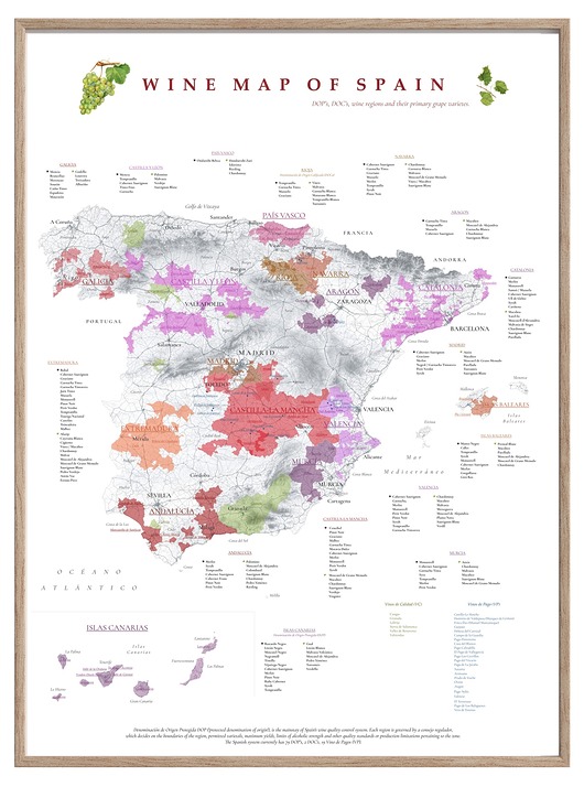 plakaty WINO Hiszpania regiony winiarskie plakat mapa