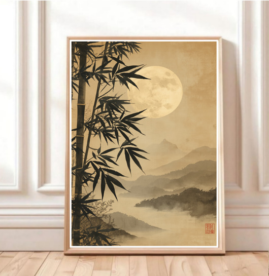 plakaty PLAKAT bambus, japandi dekoracja ścienna, vintage ilustracja japońska