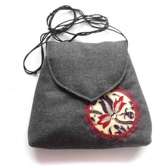 torebka mini  - szarak z kwiatem bordo - elfagado