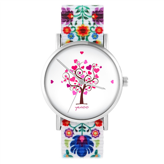 zegarki damskie Zegarek - Drzewko miłości - folk biały, nato