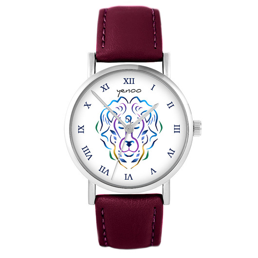 zegarki unisex Zegarek - Lew - skórzany, burgund