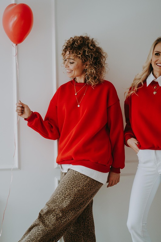 bluza bez kaptura damska Bluza  basic oversize  klasyczna czerwona