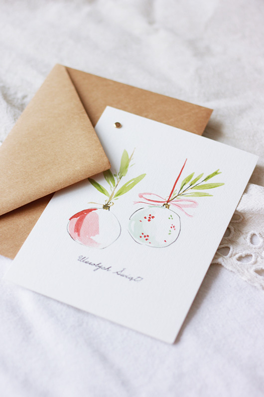 kartki świąteczne Delikatna kartka świąteczna "Bombki"