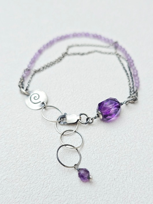 bransoletki srebrne Bransoletka Ametystowa Delikatność