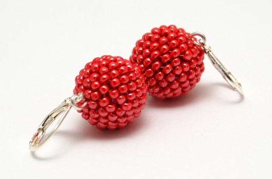 Kolczyki Beaded Beads kuleczki czerwone  MadeByInati