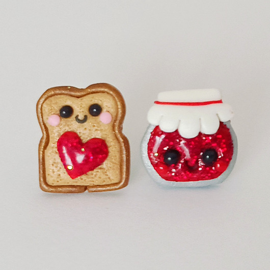 kolczyki z masy plastycznej Słodkie Kolczyki Dżem i Tost