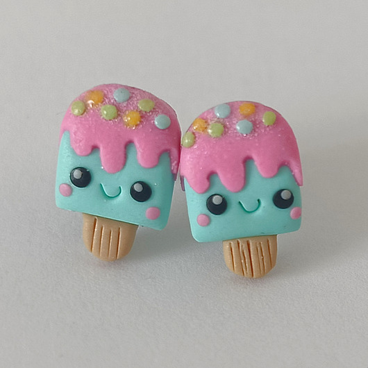kolczyki z masy plastycznej Śmieszne Małe Kolczyki Lody na patyku kawaii