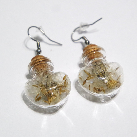 kolczyki szklane Kolczyki fiolki - dmuchawiec, serce