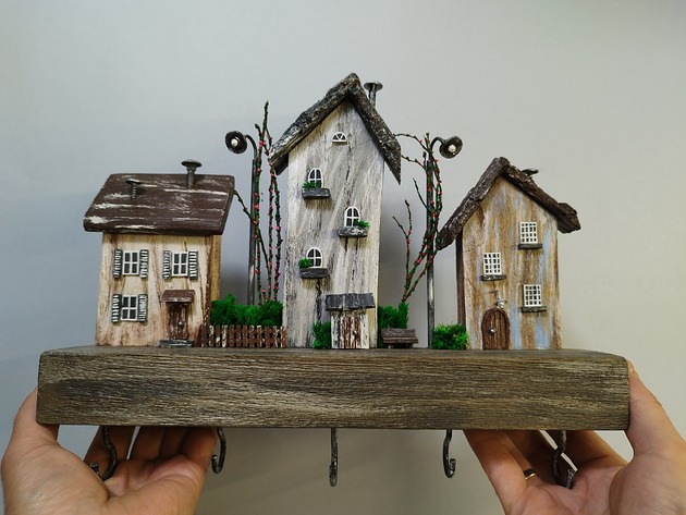 wieszaki Ręcznie robiony drewniany wieszak na klucze z 5 haczykami