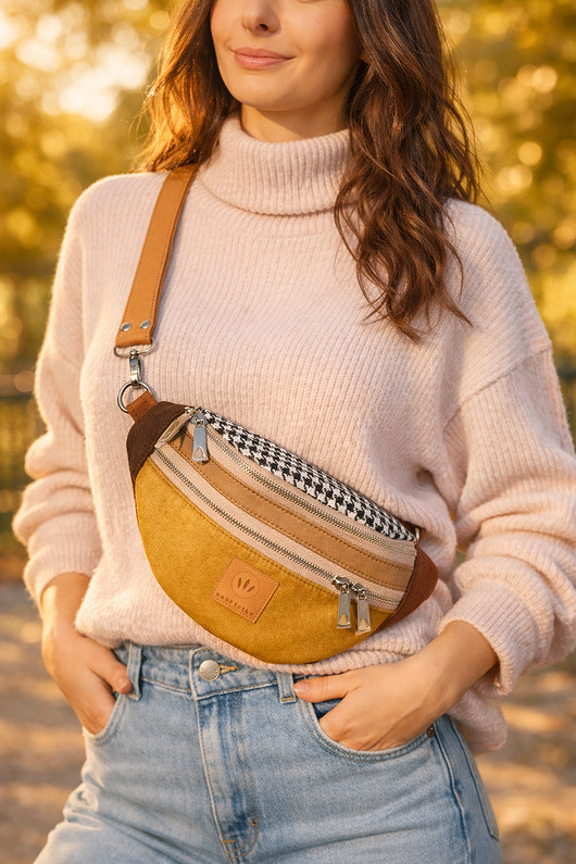 saszetka nerka Miodowo brązowa nerka z nubuku Nevada No2