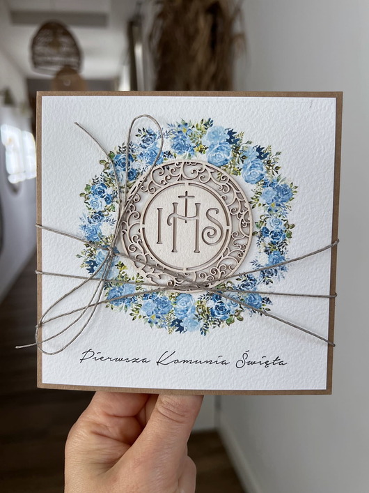 kartki na komunię Ręcznie robiona kartka na komunię z życzeniami dla chłopca