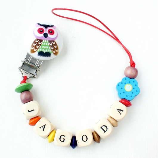 Zawieszka do smoczka z imieniem dziecka Owl on cotton