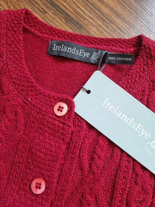 kardigany damskie Czerwony sweter z irlandzkiej wełny z kaszmirem