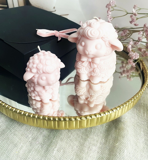 świeczniki i świece Wielkanocny zestaw/ Świece ekologiczne sojowe dekoracyjne owieczki