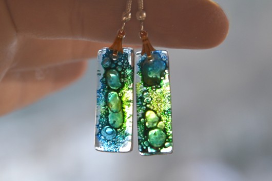 kolczyki szklane niebiesko zielone