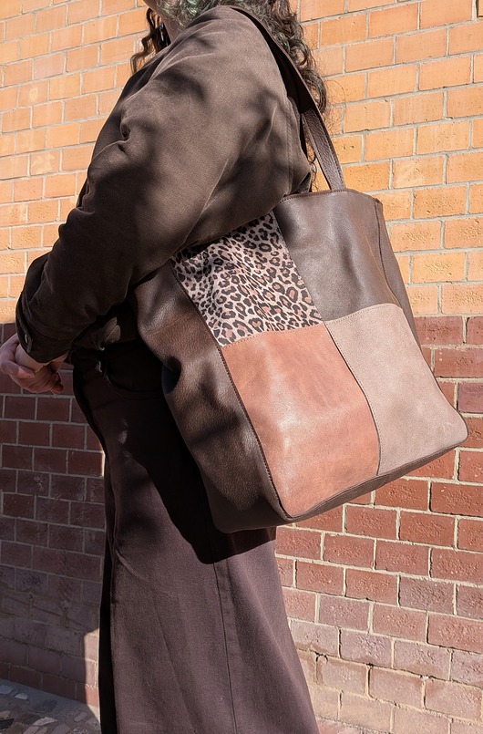 torby na ramię Shoper bag brązowa torba panterą