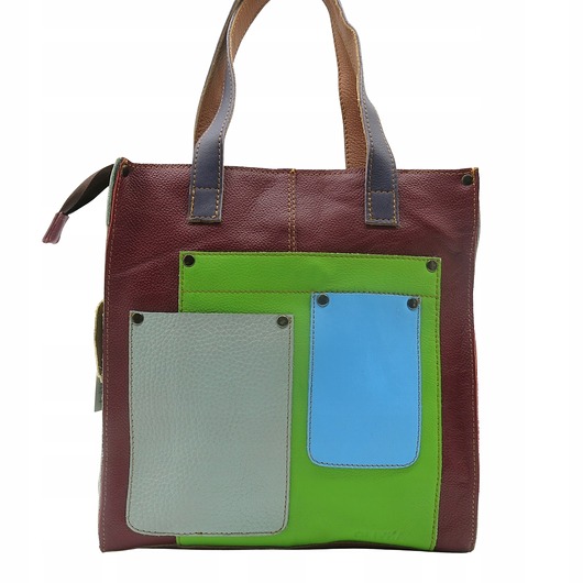 torby na ramię Torebka damska shopper, pojemna, skórzana ze skrawków kolorowa OLIVKA