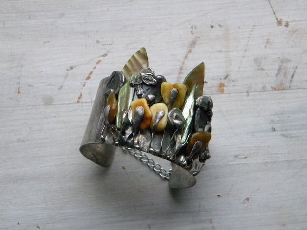 zielony liść  - BRANSOLETA MANKIET  CUFF Beata Trotter