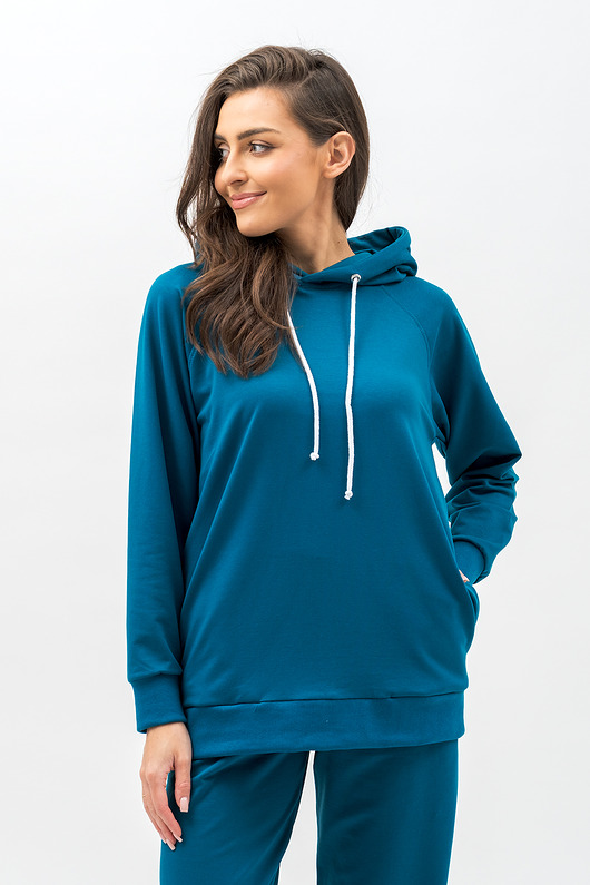 bluza z kapturem damska Bluza z kapturem  ,,SEHER" petrol