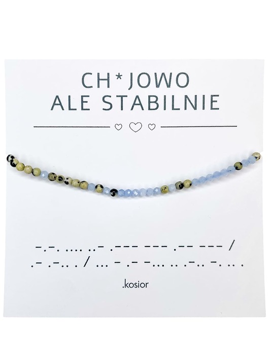 bransoletki na sznurku Bransoletka z alfabetem Morse Akwamaryn, Jaspis dalmatyński