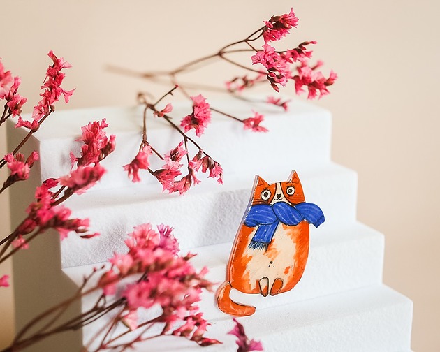 broszki Broszka rudy kot w szaliku