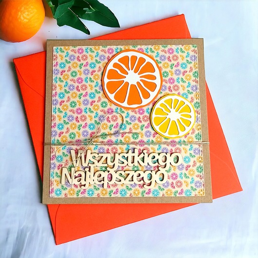 kartki scrapbooking Wszystkiego najlepszego : cytrusy: owocowa kartka