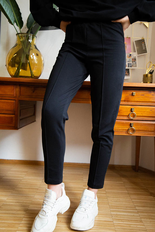spodnie materiałowe damskie BAWEŁNIANE SPODNIE CASUAL black