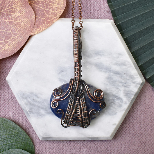 wisiory Miedziany wisiorek wire wrapping z sodalitem #444