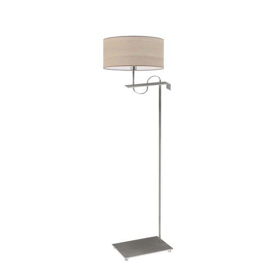 Srebrna lampa stojąca z fornirowym kloszem w stylu eco KAMERUN ECO LYSNE