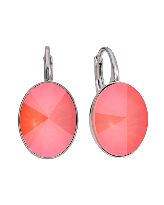 Srebrne kolczyki owalne koralowy Swarovski KOM Biżuteria
