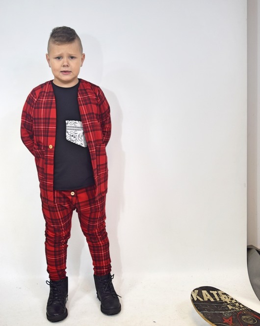 Baggy grid red Dzianinowe