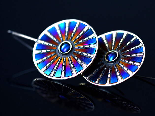 kolczyki wire wrapping Duże okrągłe kolczyki srebrne z tytanem