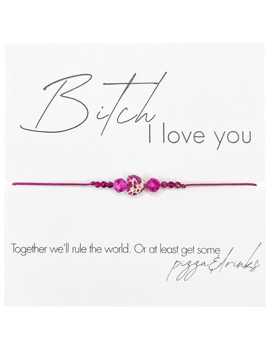 bransoletki na sznurku Bi.ch I love you Bransoletka z kamieni naturalnych Kwarc, Jaspis, Rubin